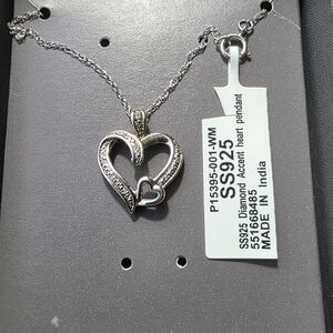 JTV 925 Silver Heart Pendant Necklace with Accents